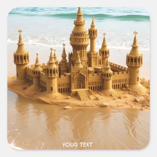 Fantasy Schattige Sand Castle Beach Vierkante Sticker (Voorkant)