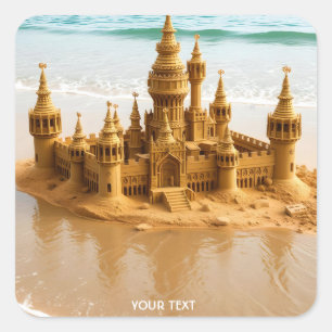 Fantasy Schattige Sand Castle Beach Vierkante Sticker