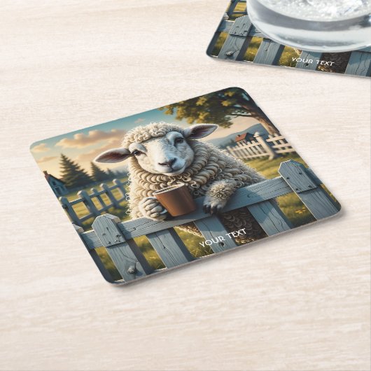 Fantasy Schattige Schaap Koffie Avond Kartonnen Onderzetters (Schuin)