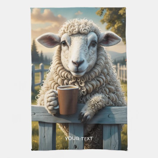 Fantasy Schattige Schaap Koffie Avond Theedoek (Verticaal)