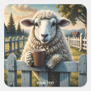 Fantasy Schattige Schaap Koffie Avond Vierkante Sticker