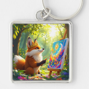 Fantasy Schattige schilderij King Fox Sleutelhanger