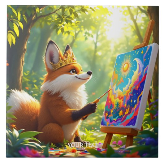 Fantasy Schattige schilderij King Fox Tegeltje (Voorkant)