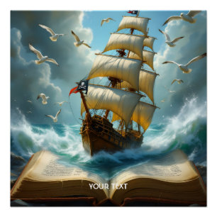 Fantasy Schattige schip Ocean Book Perfect Poster