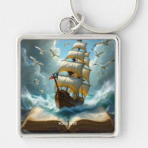 Fantasy Schattige schip Ocean Book Sleutelhanger
