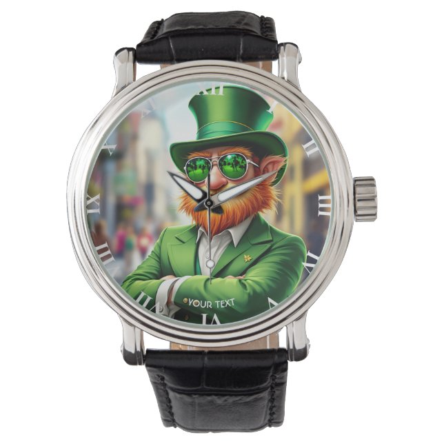 Fantasy Schattige Sharp Dressed Leprechaun Horloge (Voorkant)