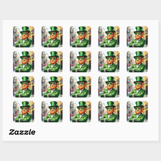 Fantasy Schattige Sharp Dressed Leprechaun Vierkante Sticker (Vel)