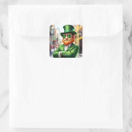Fantasy Schattige Sharp Dressed Leprechaun Vierkante Sticker (Tas)