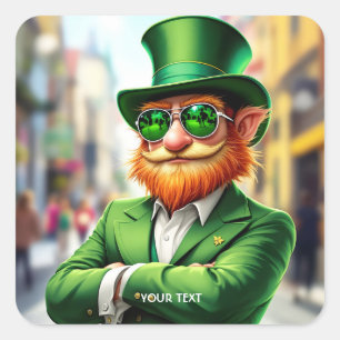 Fantasy Schattige Sharp Dressed Leprechaun Vierkante Sticker