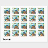 Fantasy Schattige Shell Crab Beach Vierkante Sticker (Vel)