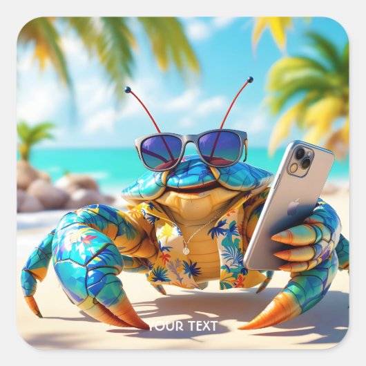 Fantasy Schattige Shell Crab Beach Vierkante Sticker (Voorkant)