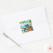 Fantasy Schattige Shell Crab Beach Vierkante Sticker (Envelop)