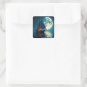Fantasy Schattige Ship Night Moon Vierkante Sticker (Tas)