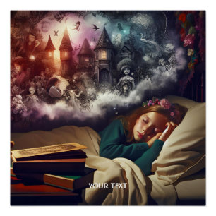 Fantasy Schattige Slapen Meisje Dromen Perfect Poster