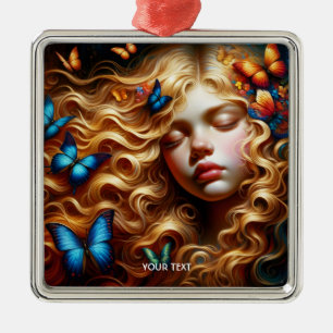 Fantasy Schattige Slapen Meisje Vlinders Metalen Ornament