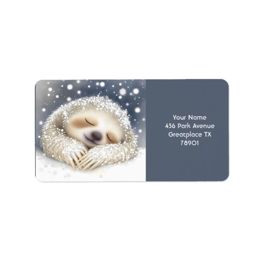 Fantasy Schattige Sleeping Sloth Snow Etiket (Voorkant)