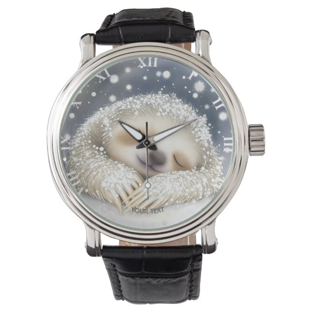 Fantasy Schattige Sleeping Sloth Snow Horloge (Voorkant)