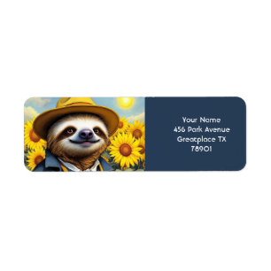 Fantasy Schattige Sloth Van Gogh Etiket