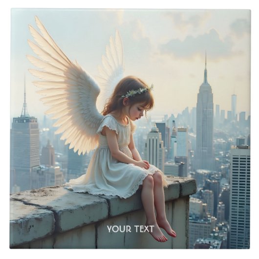 Fantasy Schattige Small Girl Rooftop Tegeltje (Voorkant)