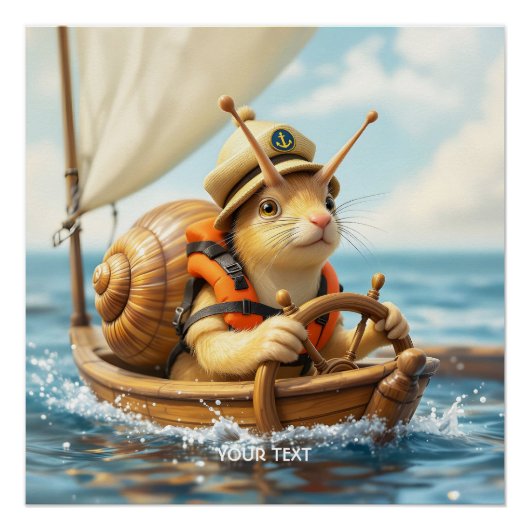 Fantasy Schattige Snail Steering Zeilboot Perfect Poster (Voorkant)