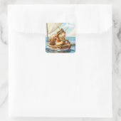 Fantasy Schattige Snail Steering Zeilboot Vierkante Sticker (Tas)