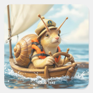 Fantasy Schattige Snail Steering Zeilboot Vierkante Sticker