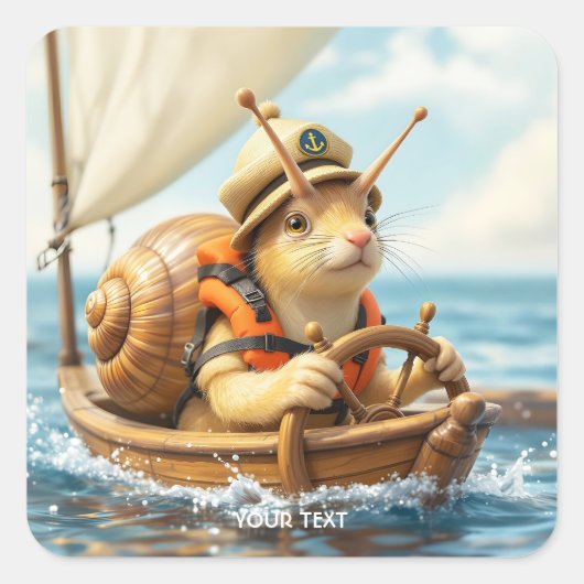 Fantasy Schattige Snail Steering Zeilboot Vierkante Sticker (Voorkant)