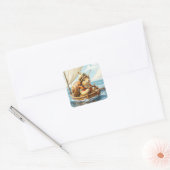 Fantasy Schattige Snail Steering Zeilboot Vierkante Sticker (Envelop)