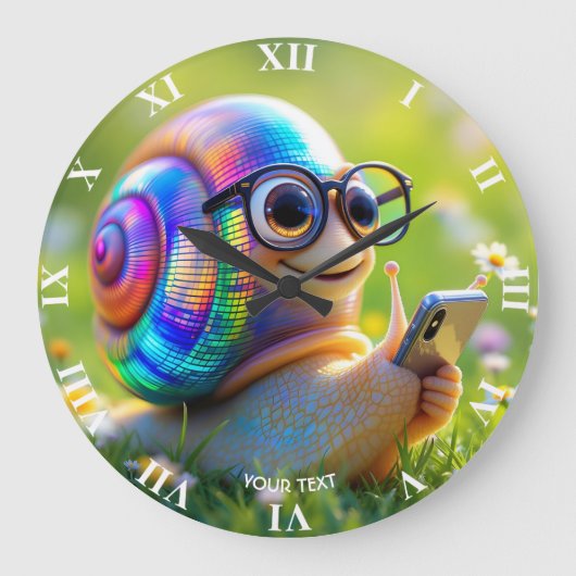 Fantasy Schattige Snail Telefoonbloemen Grote Klok (Voorkant)