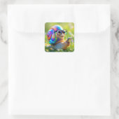 Fantasy Schattige Snail Telefoonbloemen Vierkante Sticker (Tas)