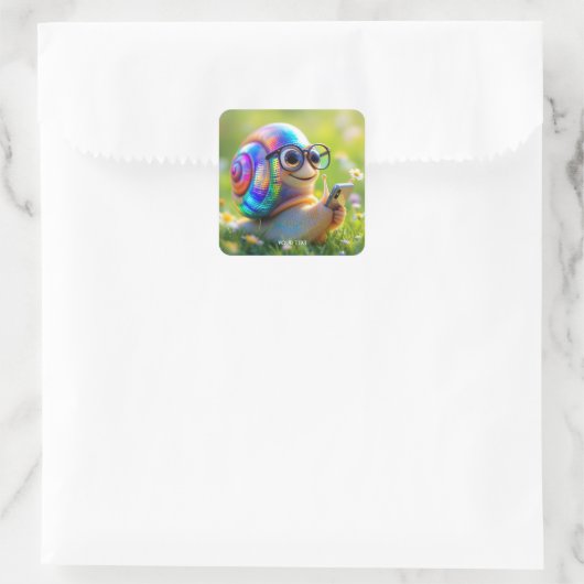 Fantasy Schattige Snail Telefoonbloemen Vierkante Sticker (Tas)