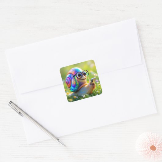 Fantasy Schattige Snail Telefoonbloemen Vierkante Sticker (Envelop)