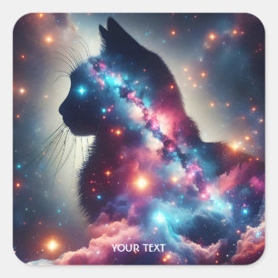 Fantasy Schattige Space Cat Stars Vierkante Sticker