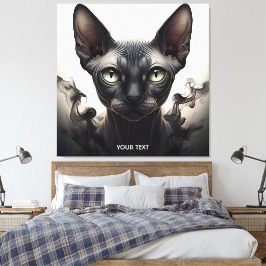 Fantasy Schattige Sphynx Black Cat Canvas Afdruk (Insitu (Slaapkamer))