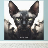 Fantasy Schattige Sphynx Black Cat Canvas Afdruk (Insitu (Houten vloer))