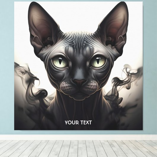 Fantasy Schattige Sphynx Black Cat Canvas Afdruk (Insitu (Houten vloer))