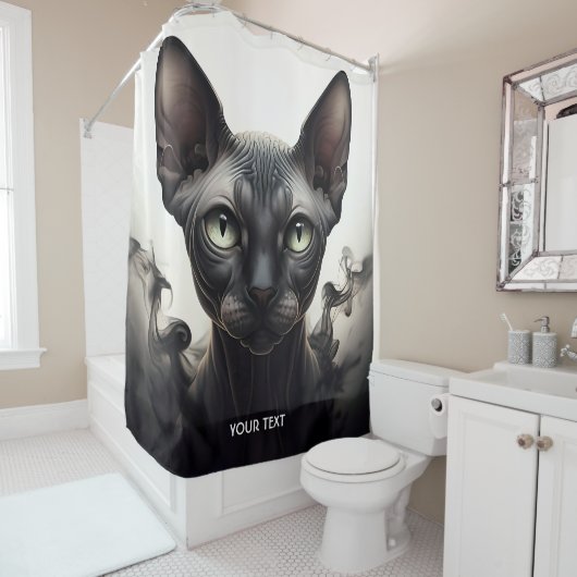 Fantasy Schattige Sphynx Black Cat Douchegordijn (In situ)