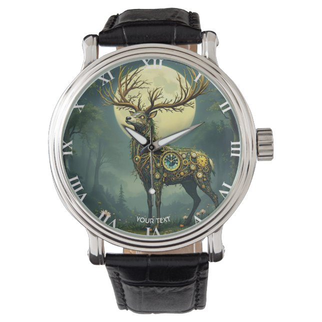 Fantasy Schattige Steampunk Deer Forest Horloge (Voorkant)