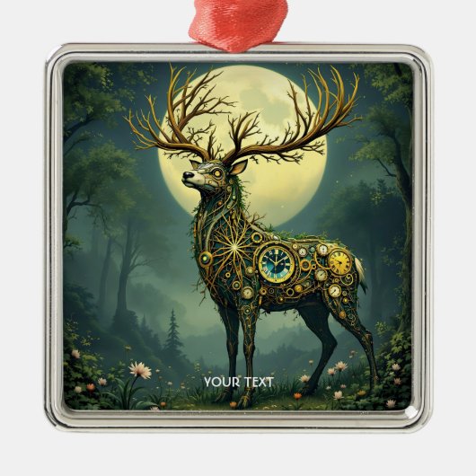 Fantasy Schattige Steampunk Deer Forest Metalen Ornament (Voorkant)