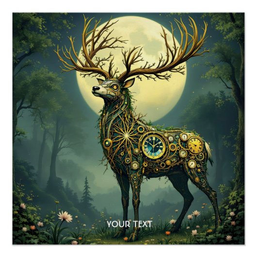 Fantasy Schattige Steampunk Deer Forest Perfect Poster (Voorkant)