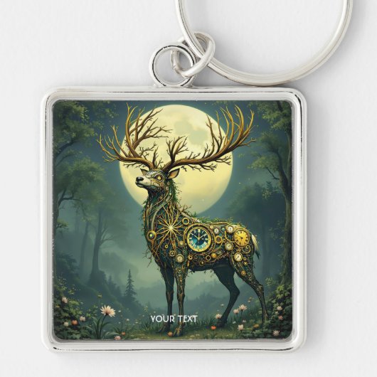 Fantasy Schattige Steampunk Deer Forest Sleutelhanger (Voorkant)