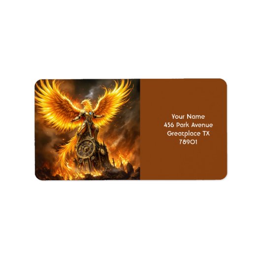 Fantasy Schattige Steampunk Flames Phoenix Etiket (Voorkant)