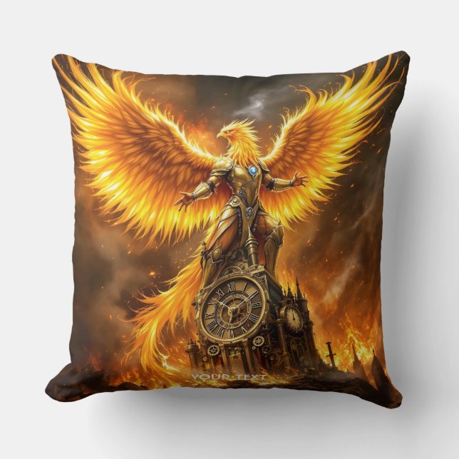 Fantasy Schattige Steampunk Flames Phoenix Kussen (Voorkant)