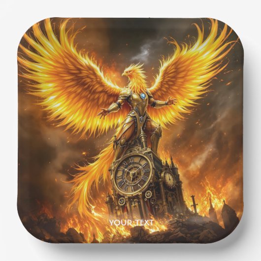 Fantasy Schattige Steampunk Flames Phoenix Papieren Bordje (Voorkant)
