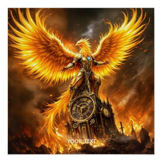 Fantasy Schattige Steampunk Flames Phoenix Perfect Poster (Voorkant)