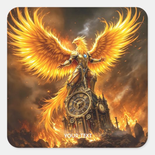 Fantasy Schattige Steampunk Flames Phoenix Vierkante Sticker (Voorkant)
