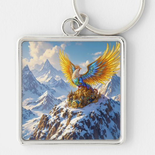 Fantasy Schattige Steampunk Mountains Phoenix Sleutelhanger (Voorkant)