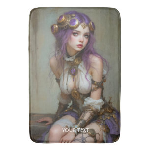 Fantasy Schattige Steampunk Paarse Meisje Badmat