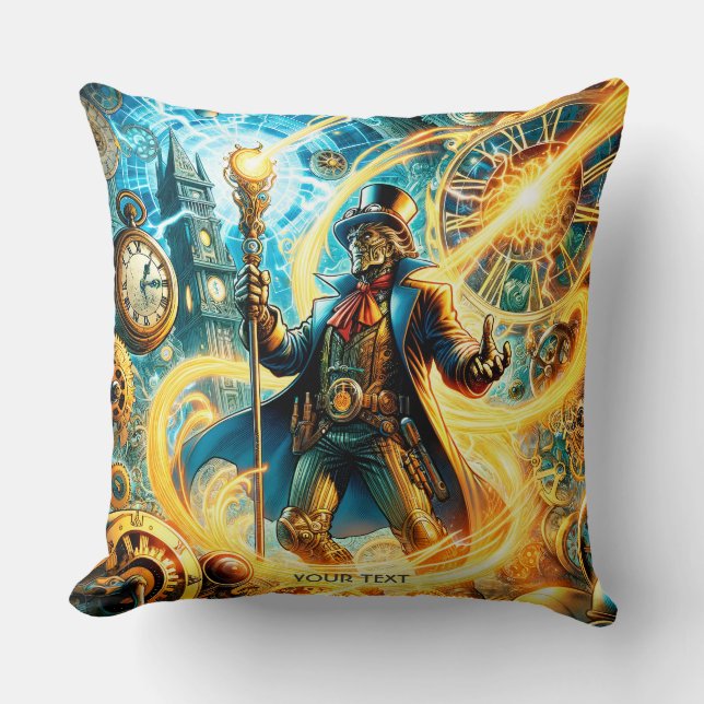 Fantasy Schattige Steampunk Tijd Wizard Kussen (Voorkant)