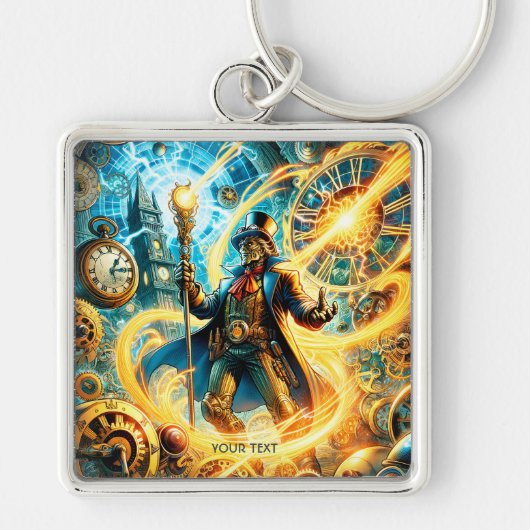 Fantasy Schattige Steampunk Tijd Wizard Sleutelhanger (Voorkant)